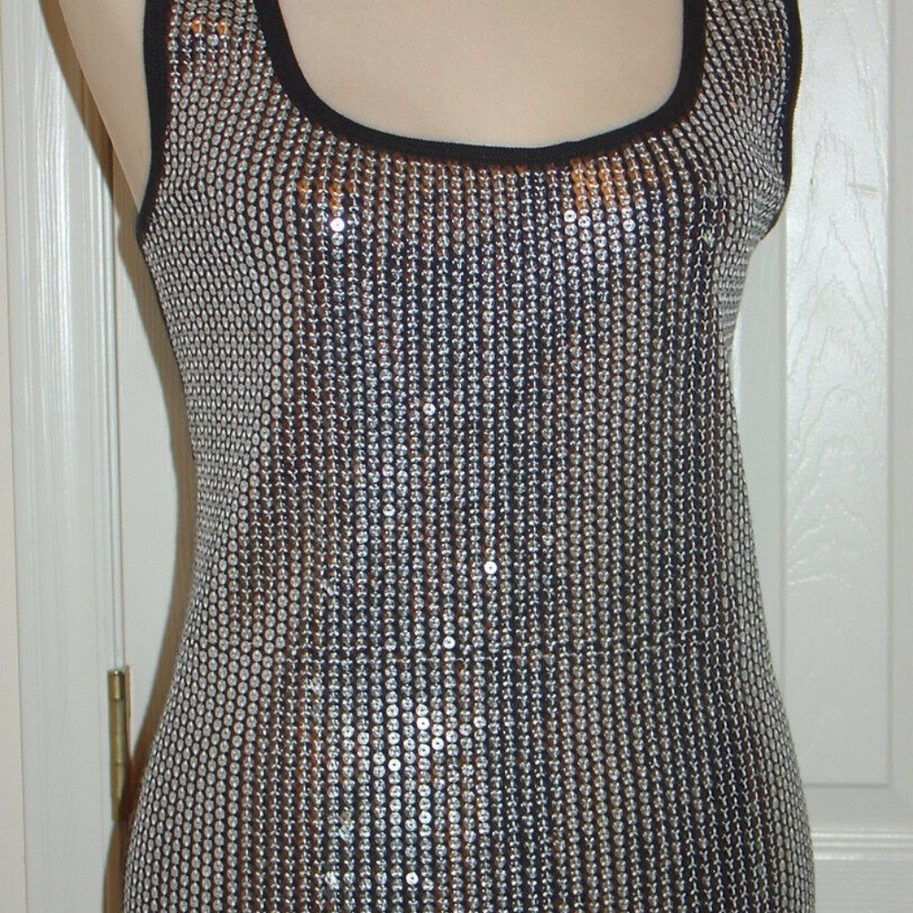 BISOU BISOU TANK TOP , SILVER SEQUIN FRONT BlK BAC